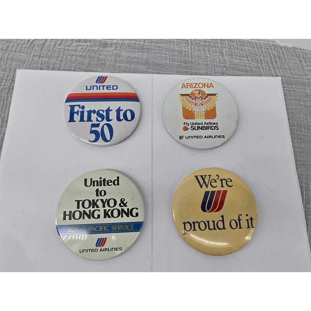 Vintage United Airlines Pinback Button Lot First to 50 Tokyo Arizona Sunbirds